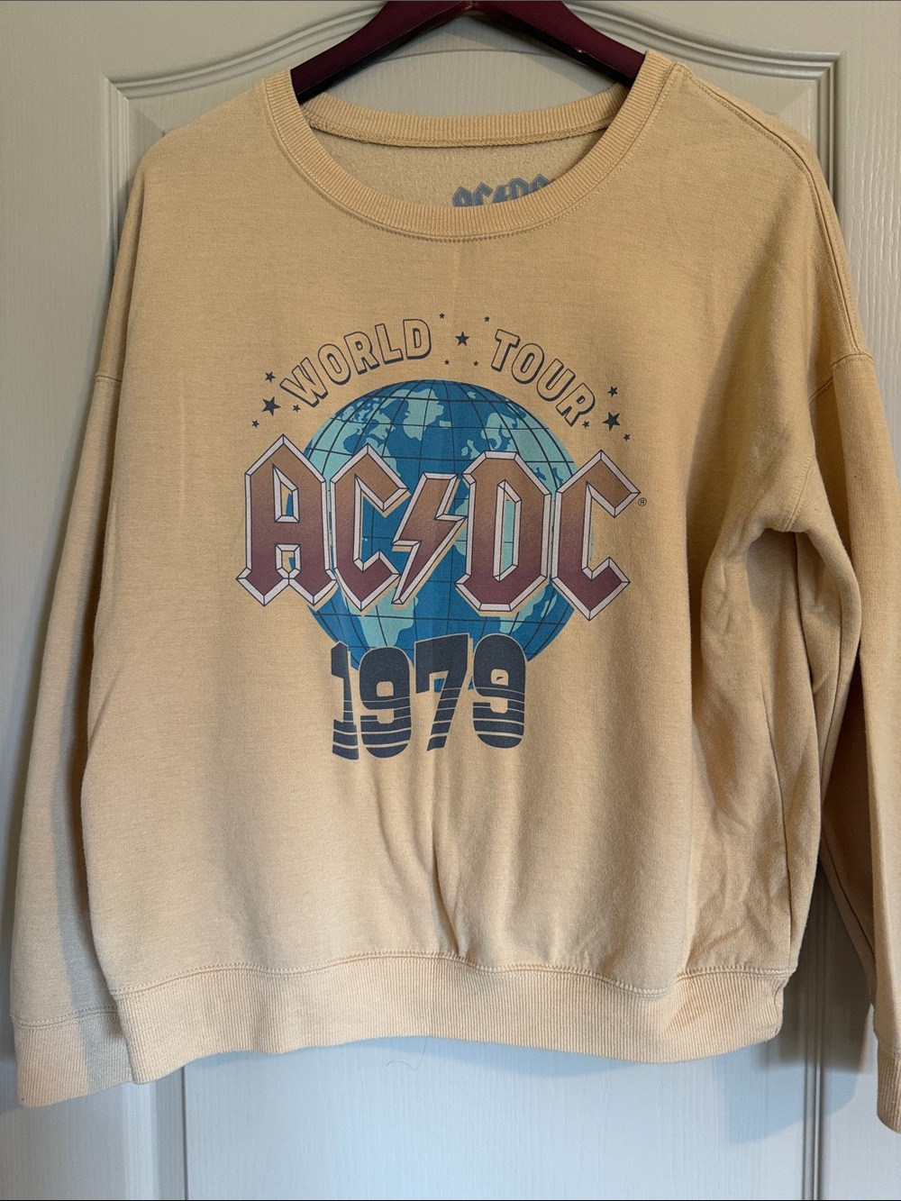 AC/DC Crewneck Sweatshirt with Blue Globe Graphic